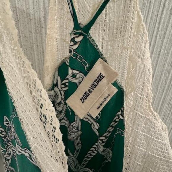 Zadig & Voltaire Risty Green chain 100% Silk Racerback Midi Slip Dress, size Sm - Picture 8 of 11